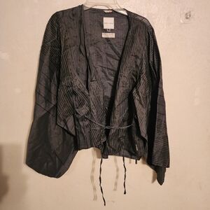 Sou Sou Linen Striped Wide Sleeve Kimono Tie Size S